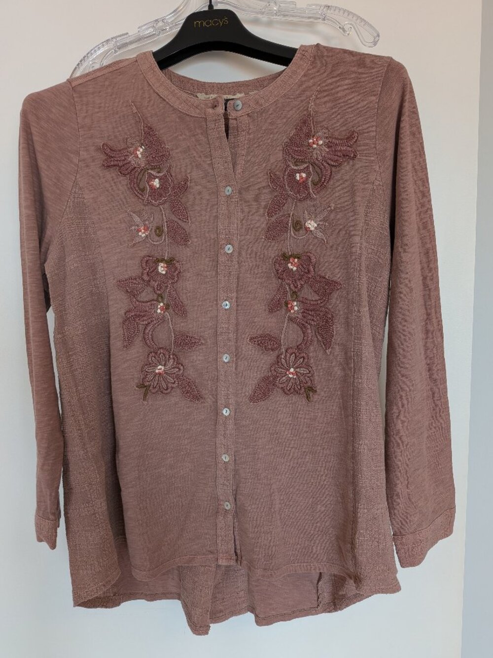 Soft Surroundings Floral Button Up Shirt Women's Size M, Taupe